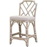 Bayview Counter Stool in Taupe & White Flat Rope, Gray Fabric & Gray Mahogany